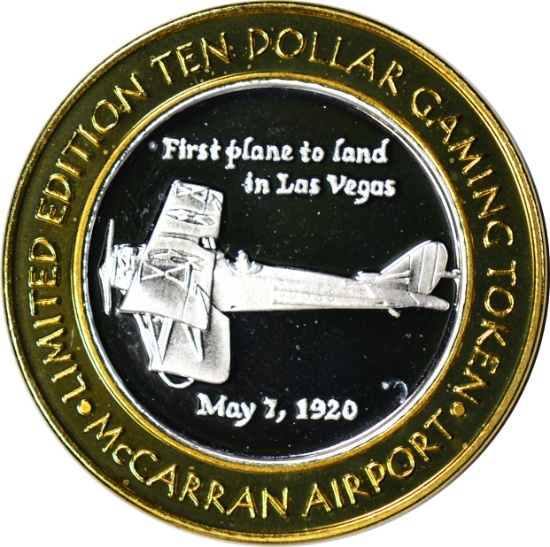 SILVER & BRONZE CASINO TOKEN - McCARRAN AIRPORT - 1st PLAN TO LAND IN LAS VEGAS