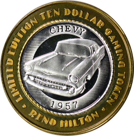 SILVER & BRONZE CASINO TOKEN - RENO HILTON - 1957 CHEVY