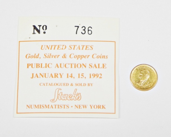 1905 LEWIS & CLARK $1 GOLD PIECE - WITH ORIGINAL STACKS 1992 SALE CARD