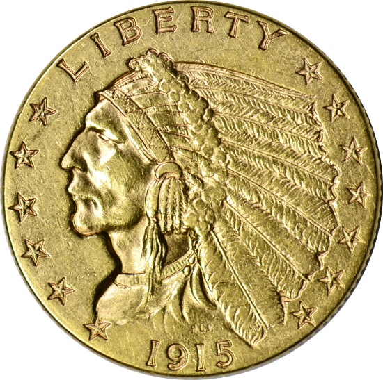 1915 $2.50 INDIAN HEAD GOLD PIECE - VERY NEARLY UNC