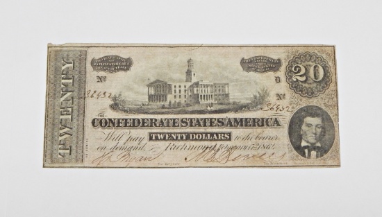 FEBRUARY 17, 1864 CONFEDERATE $20 NOTE