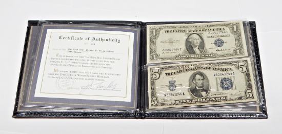 BLUE SEAL $1 and $5 SILVER CERTIFICATES in ALBUM