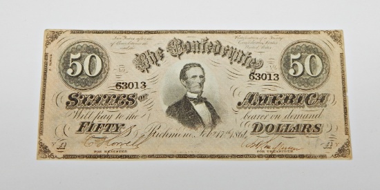 FEBRUARY 17, 1864 T-66 CONFEDERATE $50 NOTE - VERY FINE