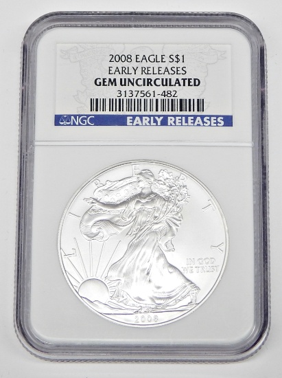 2008 SILVER EAGLE - NGC GEM UNCIRCULATED EARLY RELEASES