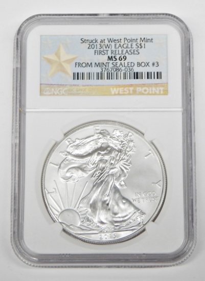 2013 (W) SILVER EAGLE - FROM MINT SEALED BOX - NGC MS69 FIRST RELEASES