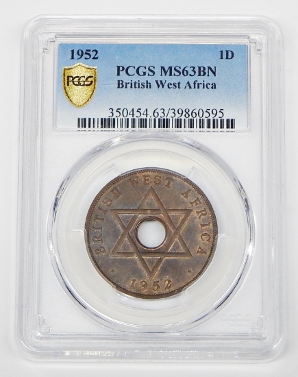 BRITISH WEST AFRICA - 1952 ONE PENNY - PCGS MS63 BN