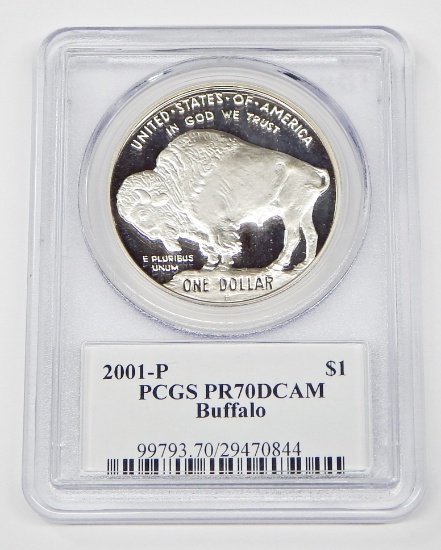 2001-P PROOF AMERICAN BUFFALO DOLLAR - PCGS PR70 DCAM - JAMES E FRAZIER HOLDER