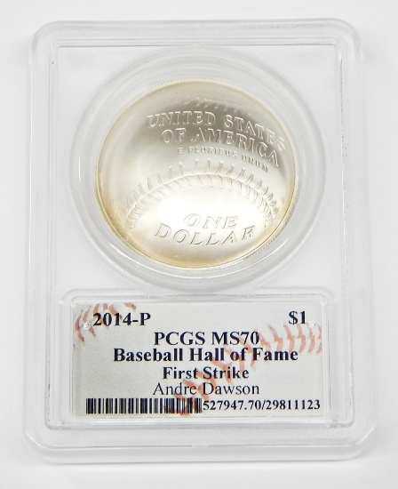 2014-P BASEBALL UNCIRCULATED DOLLAR - PCGS MS70 - SIGNED by ANDRE DAWSON