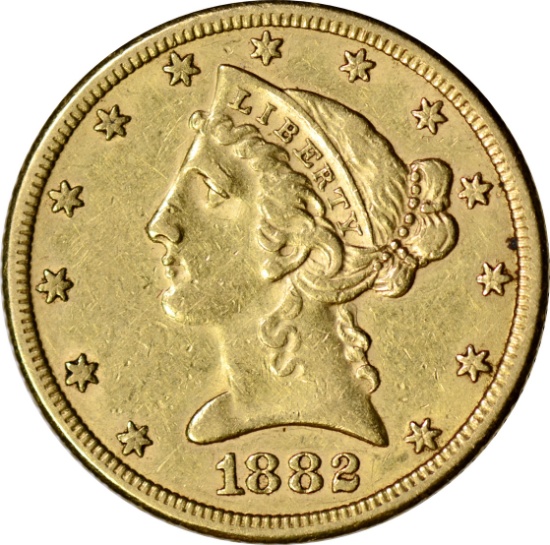 1882 $5 LIBERTY HEAD GOLD PIECE