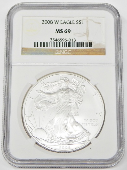 2008-W BURNISHED SILVER EAGLE - NGC MS69