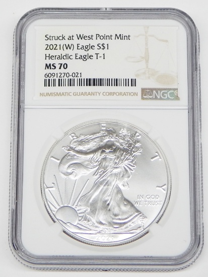 2021 (W) TYPE 1 AMERICAN SILVER EAGLE - NGC MS70 - STRUCK AT WEST POINT