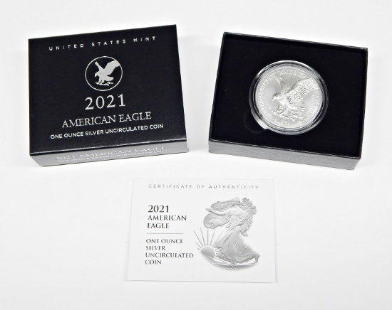 2021-W TYPE 2 BURNISHED AMERICAN SILVER EAGLE in BOX with COA