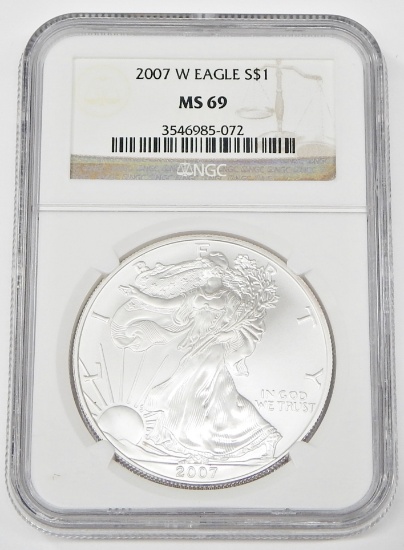 2007-W BURNISHED SILVER EAGLE - NGC MS69