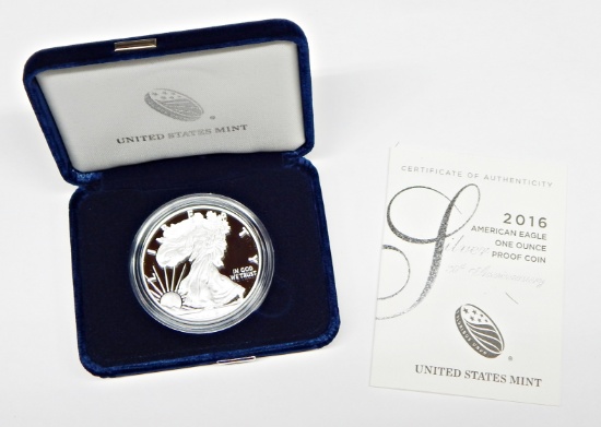 2016 PROOF SILVER EAGLE in BOX with COA