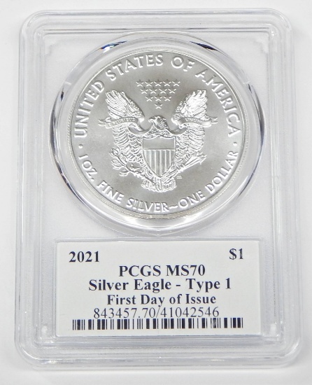 2021 TYPE 1 SILVER EAGLE - PCGS MS70 - SIGNED BY THOMAS CLEVELAND, MINT DESIGNER