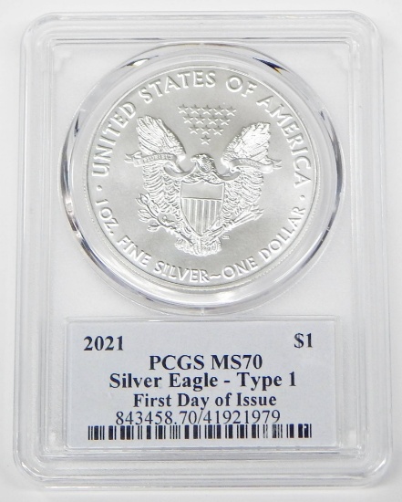 2021 TYPE 1 SILVER EAGLE - PCGS MS70 - SIGNED BY THOMAS CLEVELAND, MINT DESIGNER
