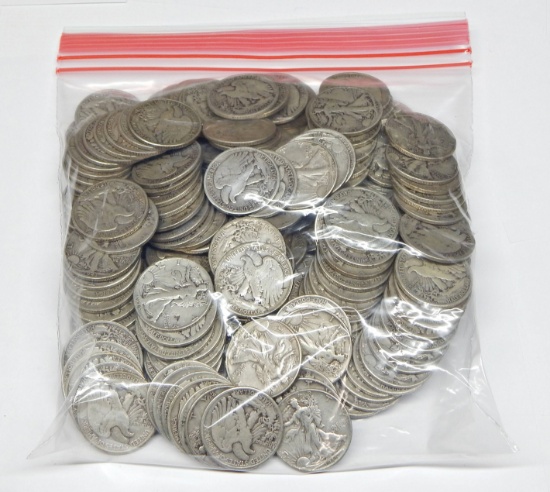 $100 FACE of 90% SILVER WALKING LIBERTY HALVES - 200 COINS