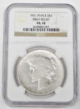 1921 PEACE DOLLAR - HIGH RELIEF - NGC VG10