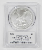 2021 TYPE 2 SILVER EAGLE - PCGS MS70 - FIRST DAY of ISSUE