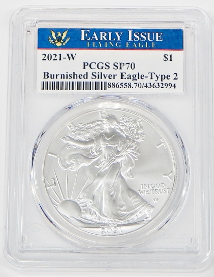 2021-W TY 2 BURNISHED SILVER EAGLE - PCGS SP70 - EARLY ISSUE