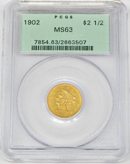 1902 LIBERTY HEAD $2.50 GOLD PIECE - PCGS MS63 - OLD GREEN HOLDER