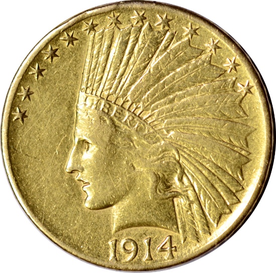 1914-S $10 INDIAN HEAD GOLD PIECE - XF DETAILS
