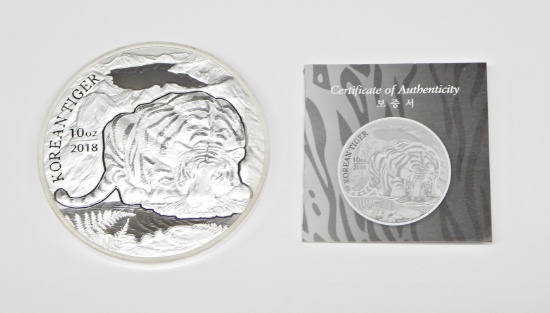 2018 10 TROY OZ .999 FINE KOREAN TIGER SILVER MEDAL - ONLY 2,000 PRODUCED