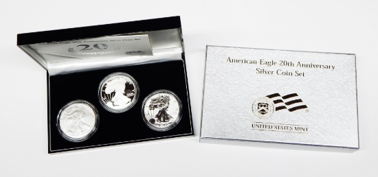 2006 20th ANNIVERSARY THREE-COIN SILVER EAGLE SET in BOX with COA