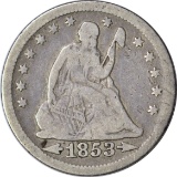 1853 ARROWS & RAYS SEATED LIBERTY QUARTER