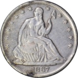 1867-S SEATED LIBERTY HALF - VF DETAILS