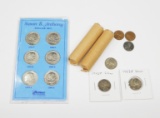 6-COIN SBA DOLLAR SET, 3 SILVER WAR NICKELS and 103 UNSEARCHED WHEAT CENTS