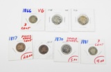 7 OBSOLETE TYPE COINS - FLYING EAGLE CENTS, 3 CENT NICKELS, SHIELD & BUFFALO NICKELS