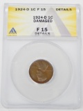 1924-D LINCOLN CENT - ANACS F15 DETAILS, DAMAGED