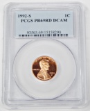 1992-S LINCOLN CENT - PCGS PR69 RED DCAM