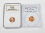 TWO (2) SATIN FINISH SMS LINCOLN CENTS - 2005-D NGC MS67 RED & 2007-D PCGS SP68 RED