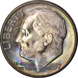 1957 ROOSEVELT DIME - GEM UNC with RAINBOW TONING