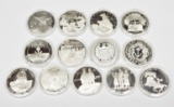 SET of 13 BICENTENNIAL STERLING SILVER ROUNDS - 8 TROY OZ TOTAL ACTUAL SILVER WEIGHT