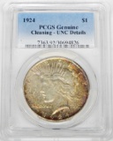 1924 PEACE DOLLAR - PCGS UNC DETAILS CLEANED - TONED