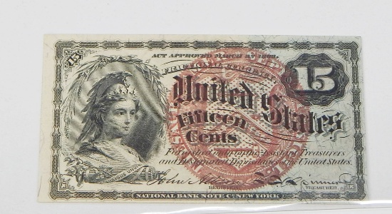 FRACTIONAL CURRENCY - FOURTH ISSUE 15 CENT NOTE, LARGE SEAL BLUE END