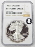 1987-S PROOF SILVER EAGLE - NGC PF69 ULTRA CAMEO