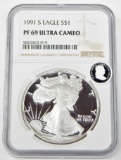 1991-S PROOF SILVER EAGLE - NGC PF69 ULTRA CAMEO