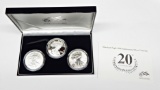 2006 20th ANNIVERSARY 3-COIN SILVER EAGLE SET in BOX with COA