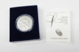 2014-W BURNISHED UNCIRCULATED SILVER EAGLE in BOX with COA