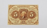FRACTIONAL CURRENCY - FIRST ISSUE 5 CENT NOTE - NO MONOGRAM, PERFORATED