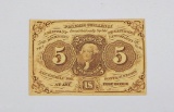 FRACTIONAL CURRENCY - FIRST ISSUE 5 CENT NOTE - WITH MONOGRAM