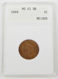1904 INDIAN HEAD CENT - ANACS MS61 RED BROWN - 1st GENERATION SMALL HOLDER