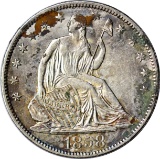 1858 SEATED LIBERTY HALF DOLLAR - AU/UNC DETAILS, CORROSION