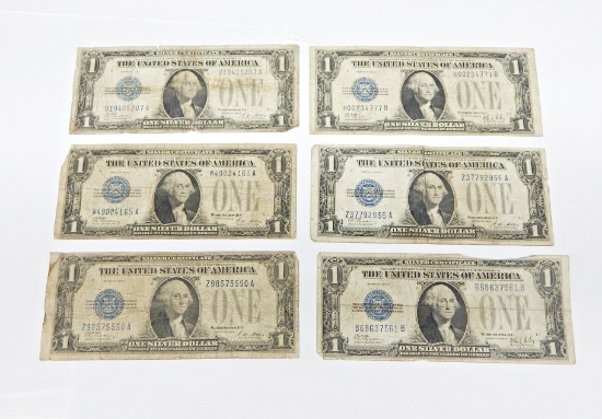 SIX (6) SERIES 1928 $1 FUNNYBACK SILVER CERTIFICATES