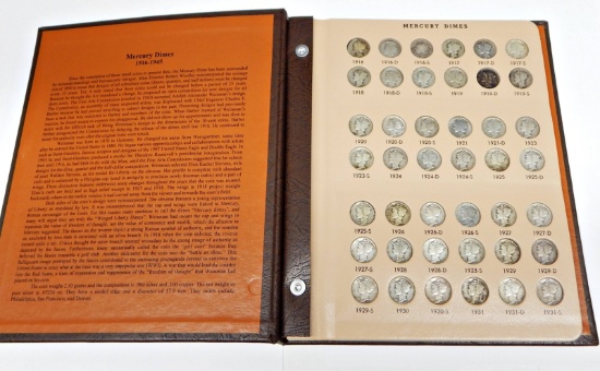 NEARLY COMPLETE SET of MERCURY DIMES in DANSCO ALBUM - 76 COINS