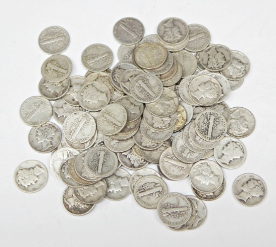 100 MERCURY DIMES - $10 FACE 90% SILVER